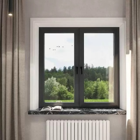 Классическое двухстворчатое окно с импостом ALUTECH ALT W72 1600×1600 мм
